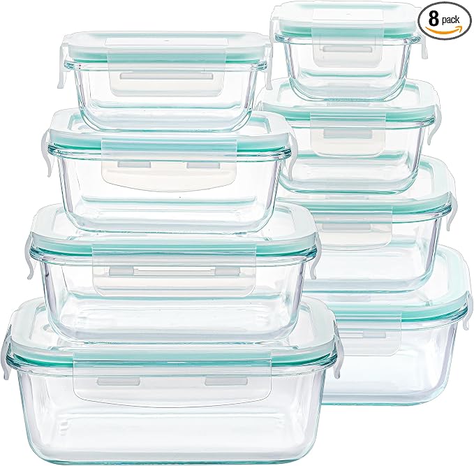 Vtopmart 8 Pack Glass Food Storage Containers with Airtight Lids by Vtopmart
