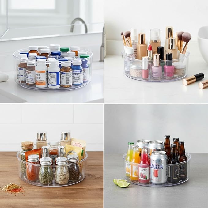 Lazy Susan Turntable Organizer, Plastic Round 360° Medicine & Vitamin Storage Tray, Rotating Pill Bottle Organizer for Bathroom Cabinet, Kitchen Countertop, Pantry, Vanity, Clear - Image 4