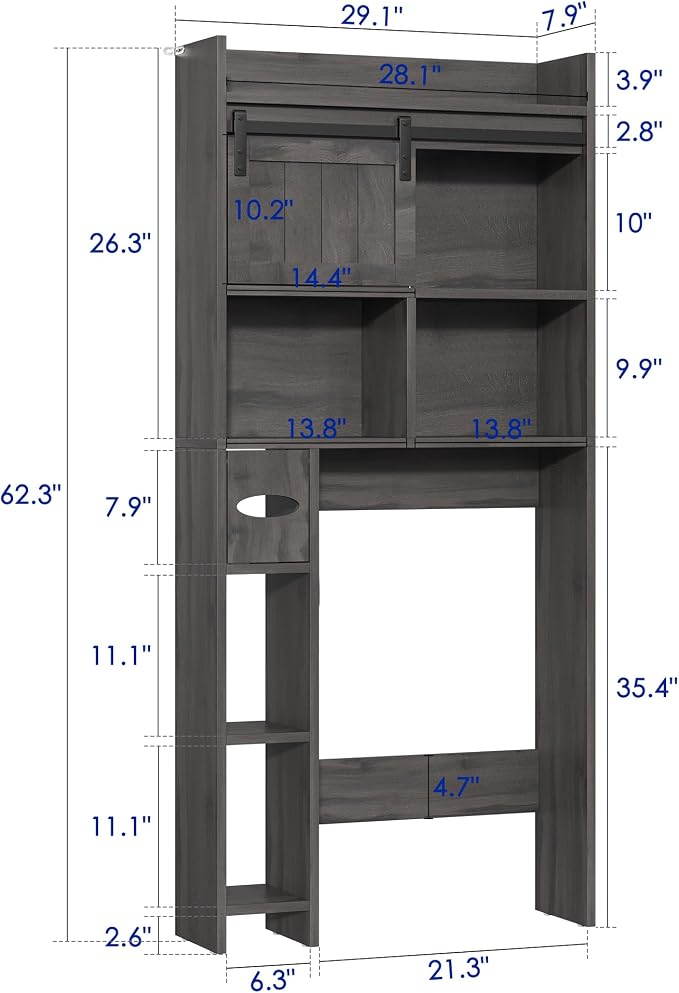 kepptory Over the Toilet Cabinet with Sliding Barn Door，Dark Grey - Image 2