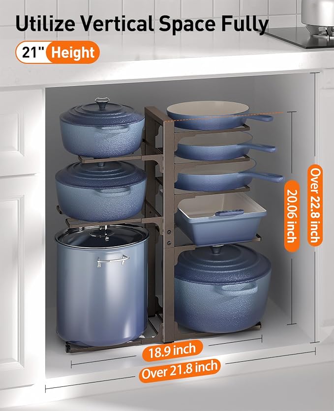 ORDORA Pots and Pans Organizer Under Cabinet 20.8" 8-Tier Adjustable Bronze - Image 2