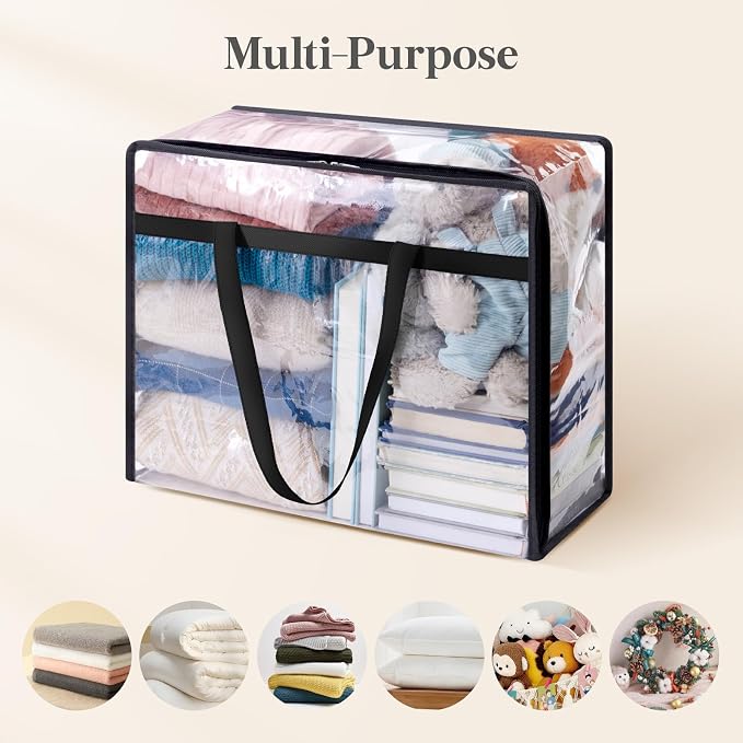 Lifewit 45L Clear Clothes Storage Bags,Plastic Foldable Blanket Storage Bag | 3 Pack Vinyl Foldable Moving Bags with Zipper, Closet Organizers and Storage Containers for Bedding, Duvet, Comforter - Image 6