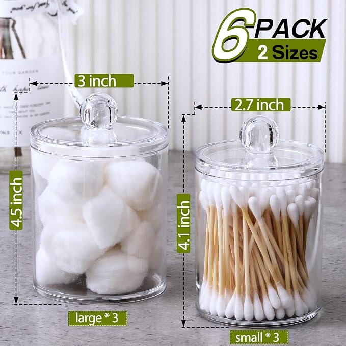 6 Pack Acrylic Qtip Holder Dispenser for Cotton Swabs, Balls, Floss Picks - Image 3