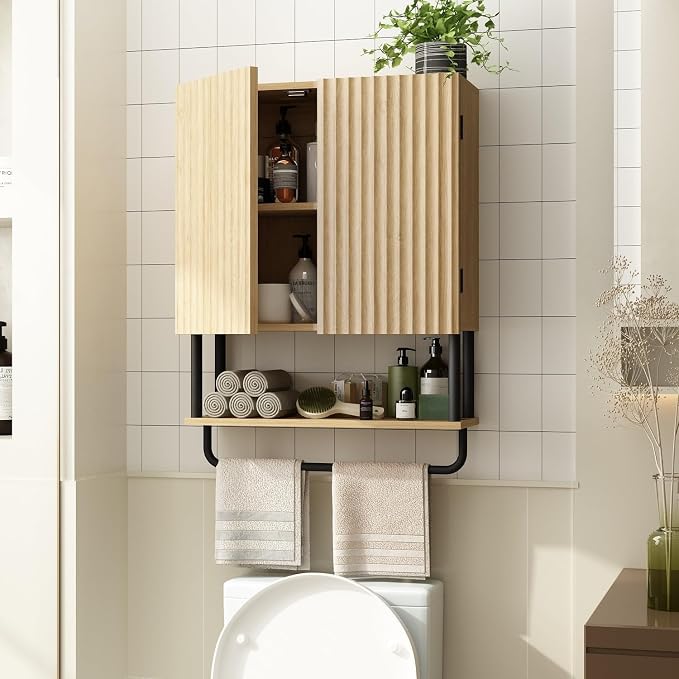 RUSTOWN Fluted Bathroom Wall Cabinet with 2 Doors, 3-Tier Medicine Cabinet - Image 2