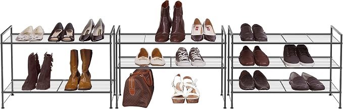 Simple Houseware 3-Tier Stackable Wired Grid Shoe Rack, Black - Image 4