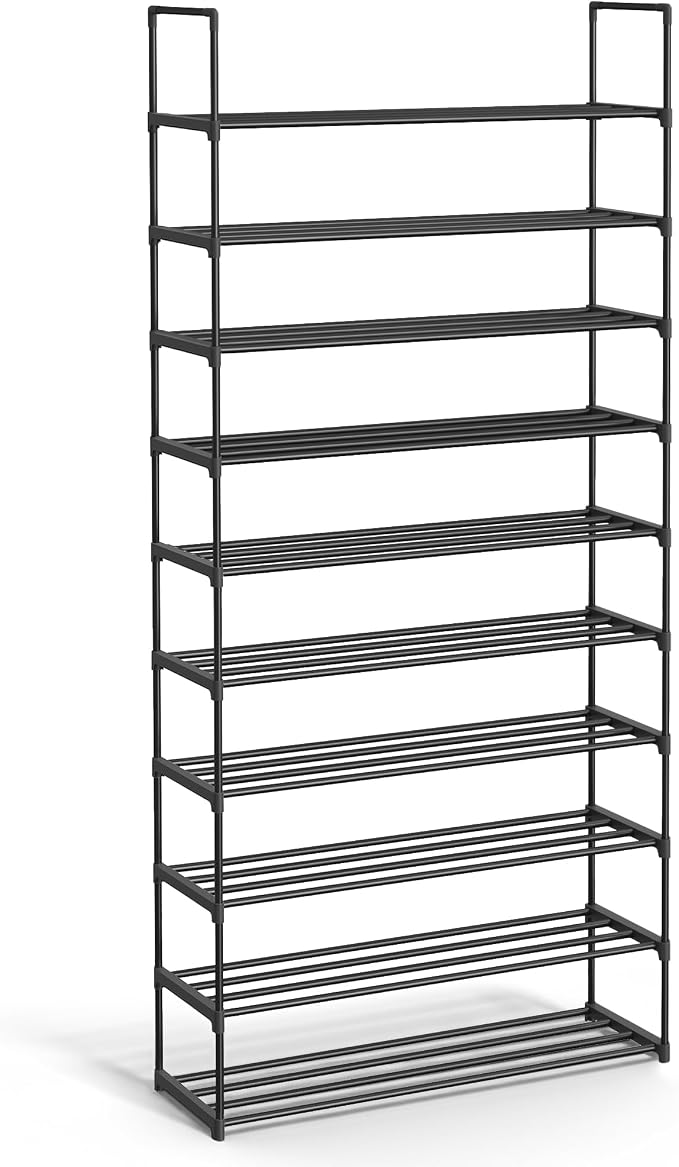SONGMICS Shoe Rack, 10-Tier Shoe Organizer, Metal Storage Shelf | for Entryway, Upright or Upside Down, for 44-55 Pairs, Stackable, 11.8 x 36.2 x 68.1 Inches, Black ULSA011B01 by Unknown