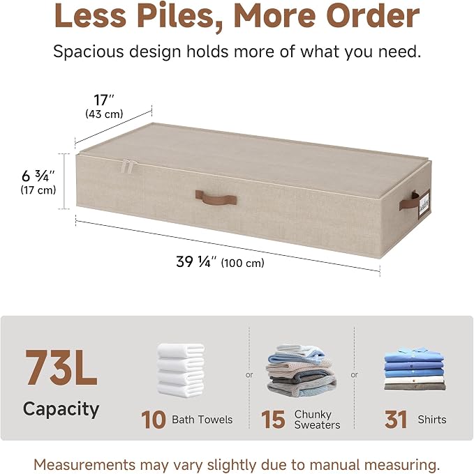 StorageWorks 7 Inch Low Profile Under Bed Clothes Storage Bins with Lids | Reinforced Structure, Resists Sagging, Handles & Label Holder, Foldable Stackable Closet Storage for Clothes, Blankets, Toys - Image 2