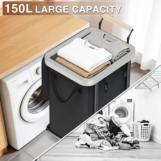 Laundry Hamper with Lid,150L Rolling Laundry Basket with Wheels & Handle - Image 4