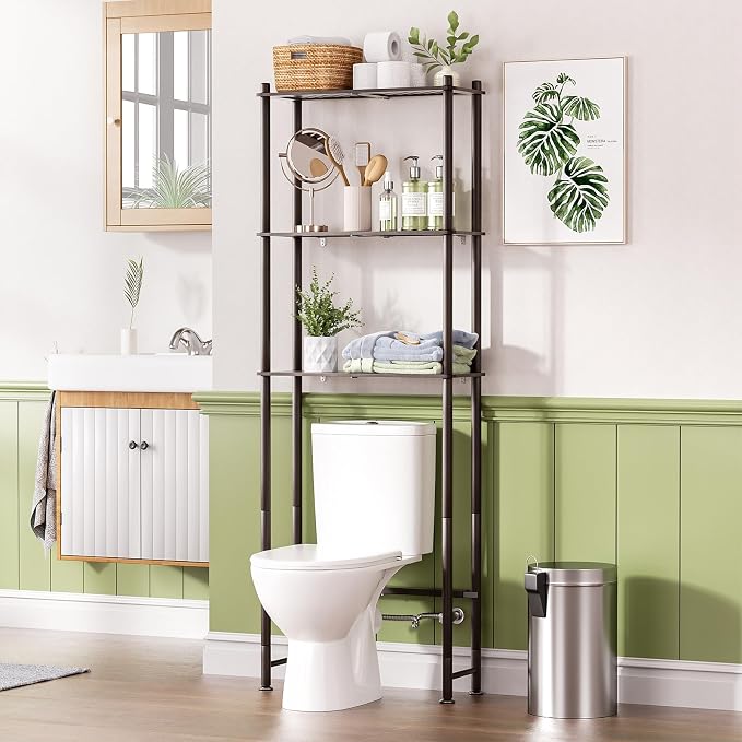 AmazerBath Bamboo Over The Toilet Storage Shelf, 3-Tier Over Toilet Bathroom Organizer Rack, Bathroom Shelves Over Toilet, Space Saver, Espresso by AmazerBath