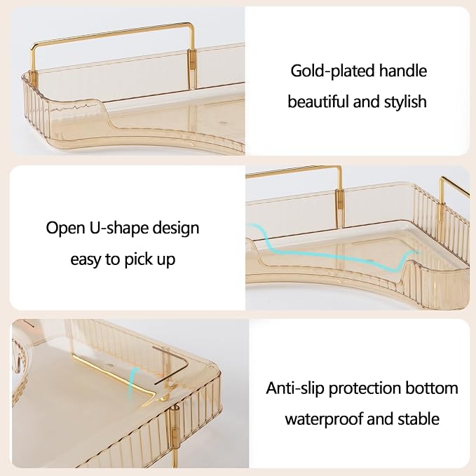 shuang qing 2-Tier Corner Bathroom Counter Organizer – Classic Storage Shelf for Makeup, Perfume & Toiletries, Space-Saving Countertop Tray Fits Bathroom, Dresser, Kitchen (Vintage Gold) - Image 3