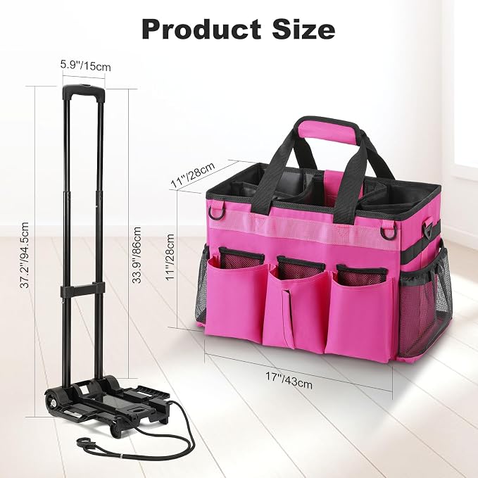 Housolution Rolling Cleaning Caddy Bag with Wheels, Rose Red - Image 7