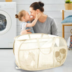 Collapsible Laundry Baskets, Upgrade Pop Up Laundry Hamper with Convenient Bags, Foldable Laundry Basket Mesh Light Weight, Easy to Carry Clothes Hampers for Laundry, Dorm, Toys, Travel Beige - Image 2