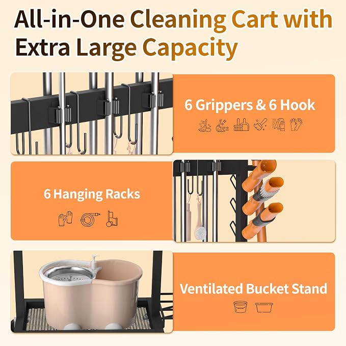 Broom Holder with Cleaning Supplies Organizer, 18" Wx11.8 Dx34.6 H - Image 4