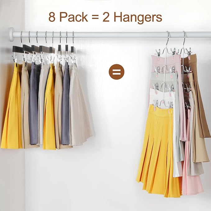 TOPIA HANGER 4 Tier Metal Skirt Hangers with Clips 80% Space Saving 2 Pack - Image 3