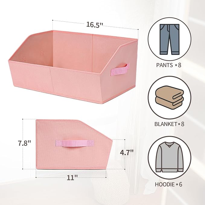 Homsorout Closet Baskets for Shelves Trapezoid - Decorative Storage Baskets with Handle, Closet Bins for Organization, Shelf Storage Bins for Clothes, Books, Home, Office, 3 Pack, Pink - Image 2