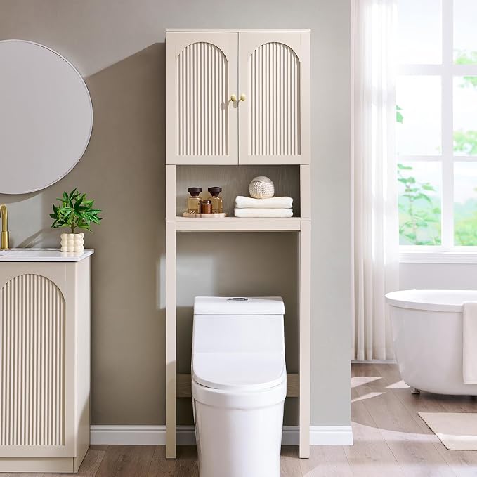 72" Over The Toilet Storage Cabinet, Wood Bathroom Storage Cabinet, Cream - Image 6
