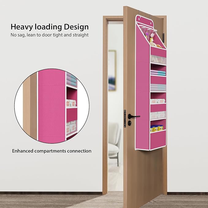 Univivi Fabric Over Door Hanging Organizer for Baby Nursery, Pink, 5-Shelf - Image 2