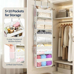 Yecaye 5 Tier Clear Over the Door Organizer Hanging, 5 Large Plastic Pockets and 10 Side Pockets Back of Door Organizer, 56lbs Weight Capacity Behind the Door Storage for Nursery, Ivory White - Image 3