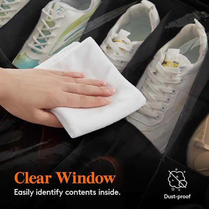 Lifewit Under Bed Shoe Storage Organizer 1 Pack(16 Shoes Cells), 4.3 Inches Profile Fabric Shoes Container Box with Clear Cover, Foldable Storage Bag with 2 Handles, Fits 8 to 16 Pairs - Image 8