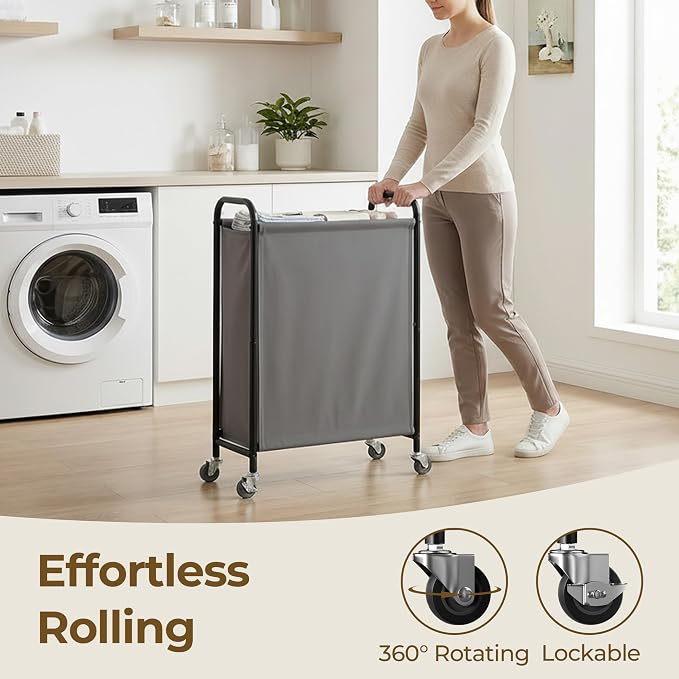 GRANNY SAYS Laundry Hamper, Slim Basket with Wheels and Handles, Grey, 80L - Image 5