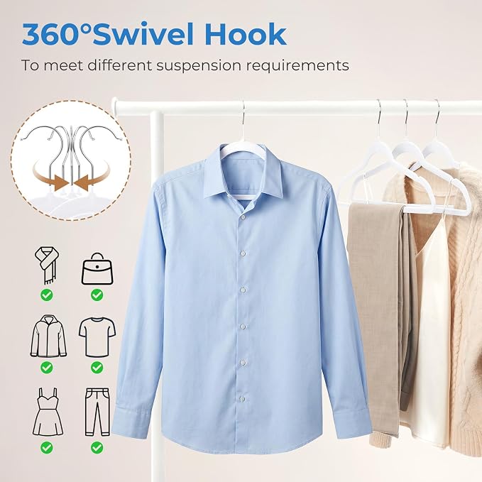 Smartor White Velvet Hangers 50 Pack, Non-Slip Space-Saving Clothes Hangers - Image 7