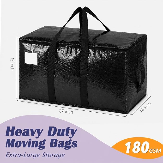 Songrey Extra Large Heavy Duty Moving Bags, 6 Pack, Black - Image 2