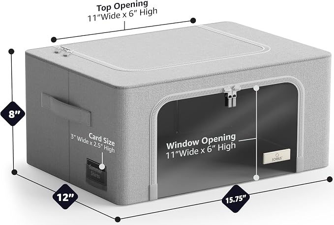 Sorbus Clothes Storage Bins, Clear Window & Handles (4 Pack, Gray) | Large foldable stackable boxes have easy-carry grips for bedding and linens in closets, bedrooms and laundry rooms. - Image 3