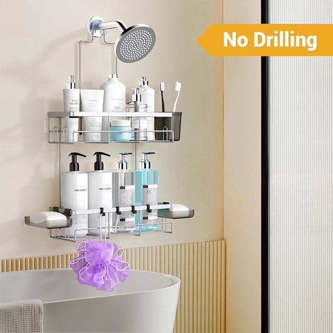 Hanging Shower Caddy Over Showerhead - Rustproof No Drill Shower Organizer - Image 5