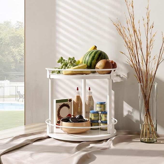 YATINEY Lazy Susan Organizer, Rotating Spice Rack, 2 Tier Spice Turntable Organizer, Industrial Turntable Spice Holder, for Kitchen Countertop, Compact and Versatile, White SR22WW - Image 7