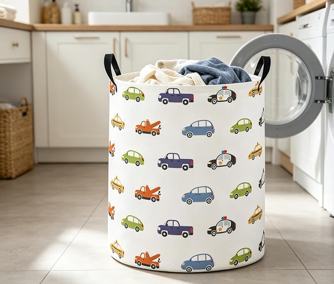 Baby Laundry Basket Baby Nursery Hamper Kids Laundry Basket Toy Storage Bin for Boys Room Decor Gift Baskets for Bedroom Bathroom(Car) - Image 3