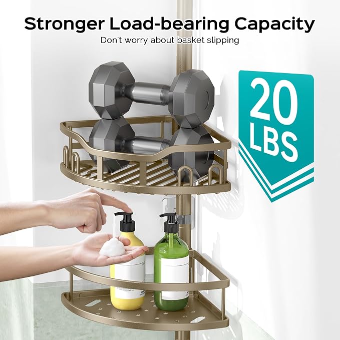 HAMITOR Shower Caddy Corner Tension Pole Adjustable No-Drill Bathroom Shelf - Image 4