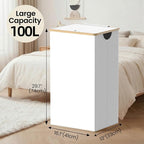 efluky Laundry Hamper with Lid, 100L Tall Laundry Basket with Bamboo Handles for Clothes and Toys, Collapsible Laundry Hamper with Inner Bag for Bedroom and Bathroom, White - Image 3