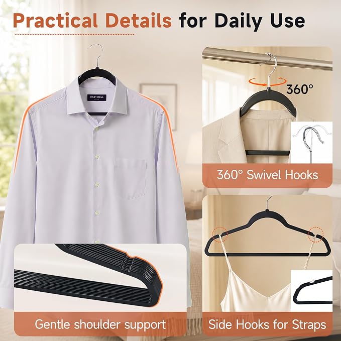 Plastic Hangers 20 Pack, Non-Slip Slim Black Clothes Hangers - Image 3