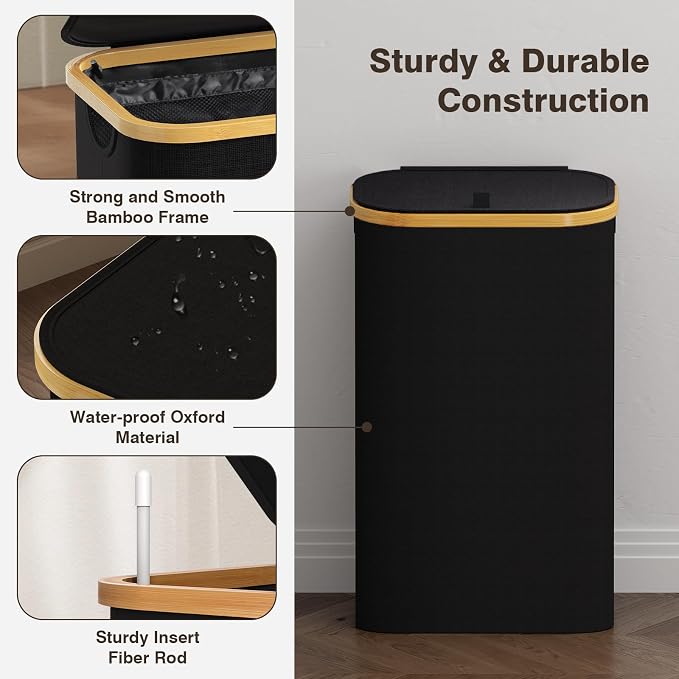 Bathola Laundry Hamper with Lid, Laundry Basket with Removable Bag, Black - Image 6