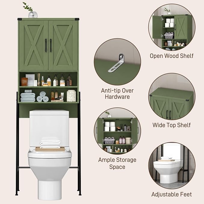 Vabches Metal Frame Over The Toilet Storage Cabinet, Green - Image 3