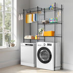 VEVOR Over The Washer and Dryer Storage Shelf, 5 Tier Laundry Room Drying Rack with Hanger Rod and Hooks, Adjustable Over Washer and Dryer Shelves, Laundry Room Shelf Storage Space Saver, Black - Image 2