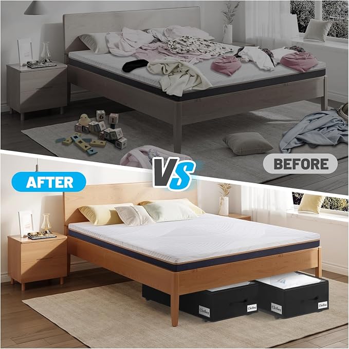 Under Bed Storage with Wheels, 3-Pack 10" Height XXL 75L Rolling Storage Bins, Quick Assembly Underbed Shoe Storage Containers with Clear Lid & Label, Dorm Under Bed Drawers for Clothes, Shoes, Black - Image 6
