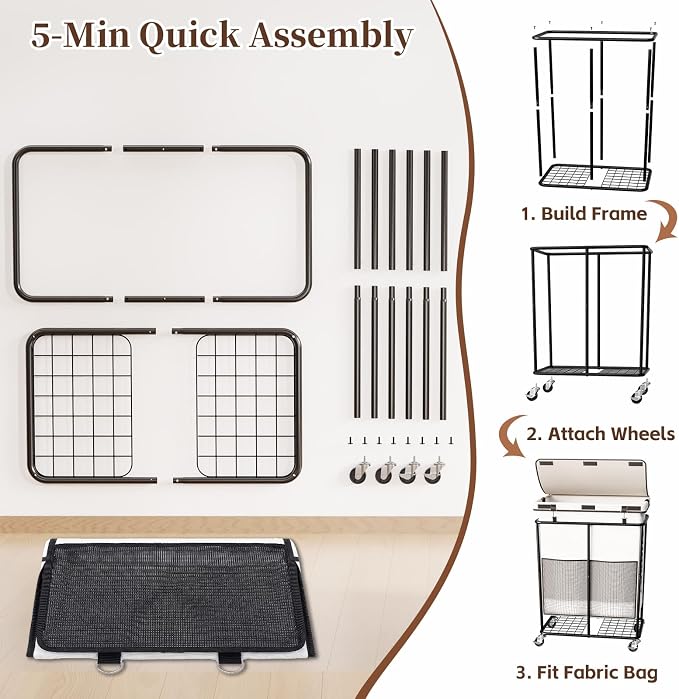 Laundry Hamper with Wheels and Lid, 225L Large Rolling Laundry Basket White - Image 7