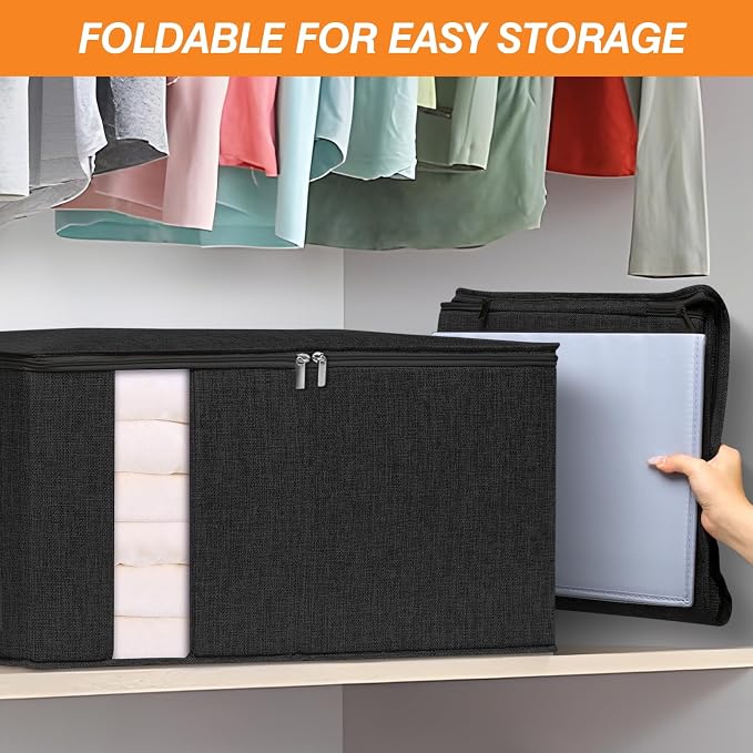 punemi 60L Comforter Storage Bags with Side & Bottom Support, 2 Pack, Black - Image 7