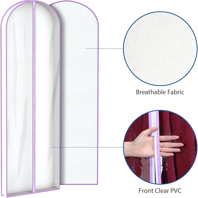 Zilink Garment Bags for Long Dress Wedding Dress Bags for Gowns Long 72 in - Image 4
