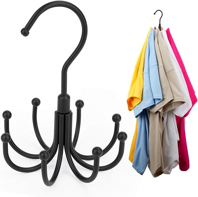 ZEDODIER 2 Pack Space Saving Hangers for Clothes,Rotatable Sturdy Shirt Hangers with 16 Hooks, Non Slip Multiple Shirt Organizer for T-Shirts Sweatshirts Hoodies, Black by ZEDODIER
