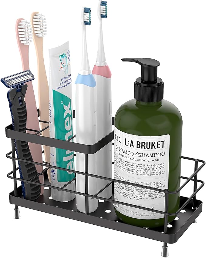 Luxspire Toothbrush Holders for Bathroom, Stainless Steel, 6 Slots, Black by Luxspire