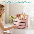 Vtopmart 3-Tier Skincare Makeup Organizer with Lids, Pink - Image 6