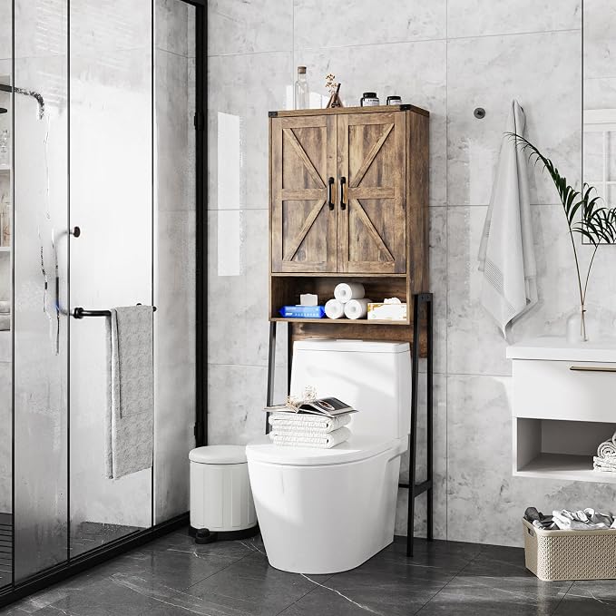 Vabches Over The Toilet Storage Cabinet with 2-Door Design Bathroom Organizers and Storage with Anti-Tip Device Over Toilet Organizer with Shelves for Bathroom,Restroom,Laundry Brown - Image 3