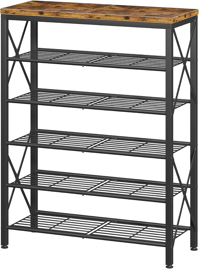 6-Tier Shoe Rack Organizer, Large Capacity Shoe Shelf with Metal Shelves, Holds up to 24 Pairs of Shoes, Shoe Storage for Entryway Closet Bedroom, Rustic Brown by Unknown
