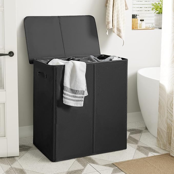 WOWLIVE 154L Double Laundry Hamper 2 Section with Lid and Removable Bags - Image 2