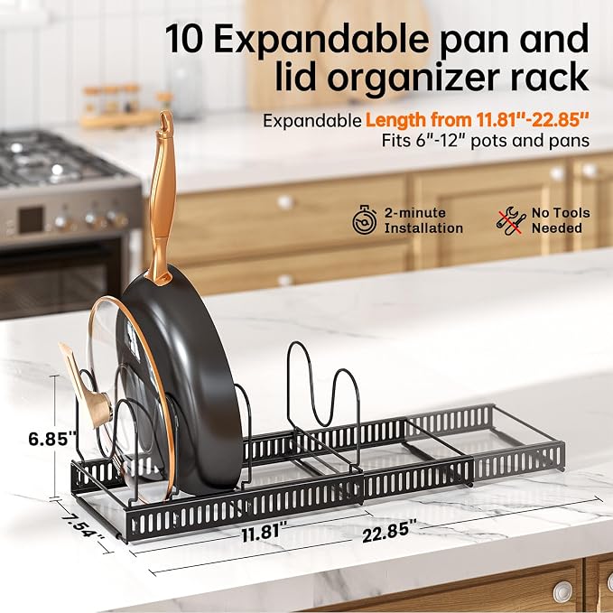 MUDEELA Expandable Pot Pan Lid Organizers inside Cabinet, 10 Divider 2-Pack - Image 2