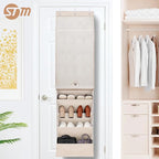 STORAGE MANIAC Over the Door Shoe Organizer with Curtain Dustproof Heavy-Duty Large Deep Pocket Hanging Shoe Organizer for Closet Dorm & Narrow Door Storage Shoe Holder Shoe Rack, 9-Shelf Beige 1 Pack - Image 9