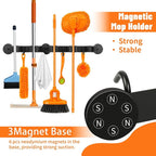 Magnetic Broom Holder Wall Mount with 4 Hooks and 5 Rack- Heavy Duty Non-Slip Mop Hanger for Wet Mops&Cleaning Tools on Refrigerator,Metal Door,Garage,Kitchen,Laundry Room - Image 3