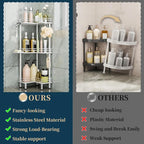 Consumest Corner Shower Caddy Standing - 3-Tier Stainless Steel Shower Organizer with Soap Holder and 4 Hooks, Large Capacity Corner Shelf Stand for Bathroom, Rest Room, White - Image 2