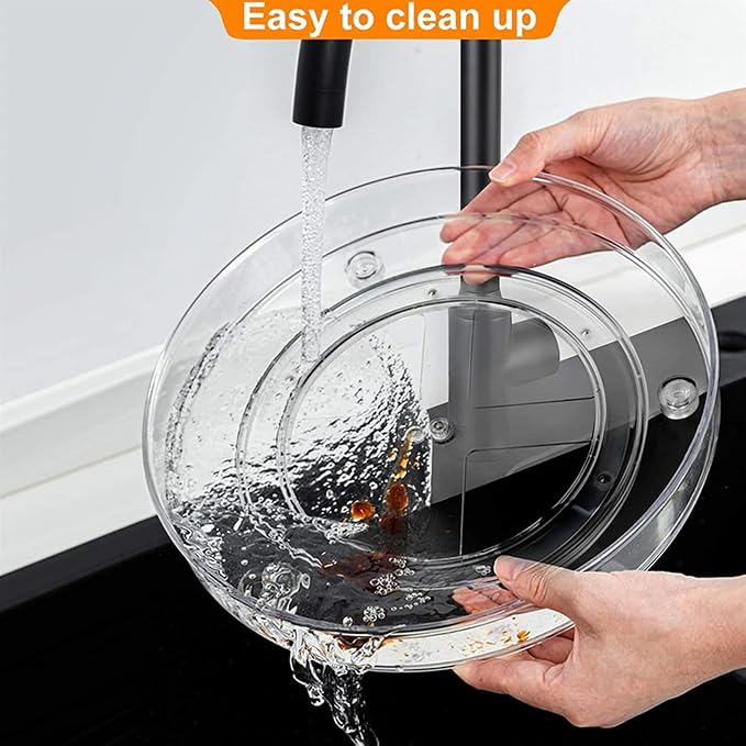 vacane 2-Pack 13Inch Lazy Susan Cabinet Organizer, Plastic Rotating Organizer Spice Rack Condiment Organizer for Pantry, Countertop, Cupboard, Refrigerator-Clear - Image 5
